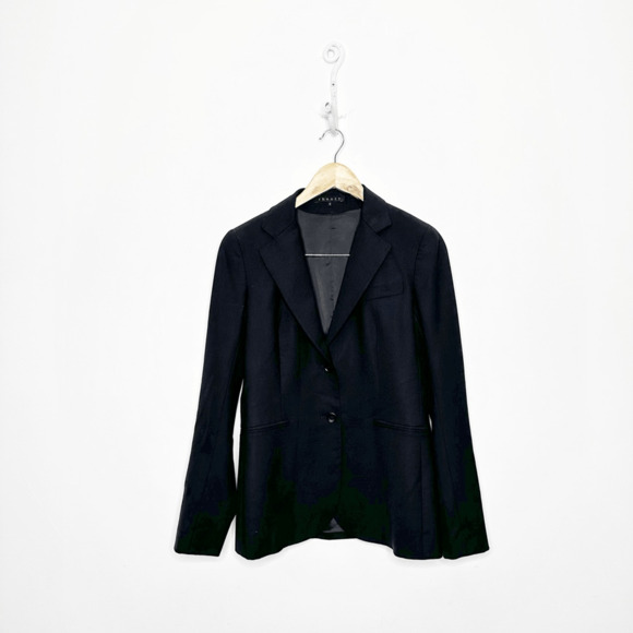 THEORY Classic BLACK 2 button Blazer BLAZER wool notched collar career women's 8 - Picture 1 of 7